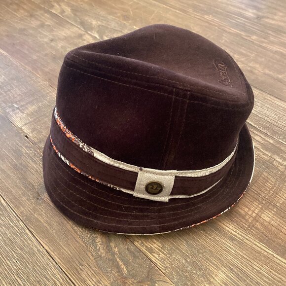 Goorin Bros Mrs Draper Brown Velvet Fedora Hat Multi Colored Band Size Small - Picture 1 of 4